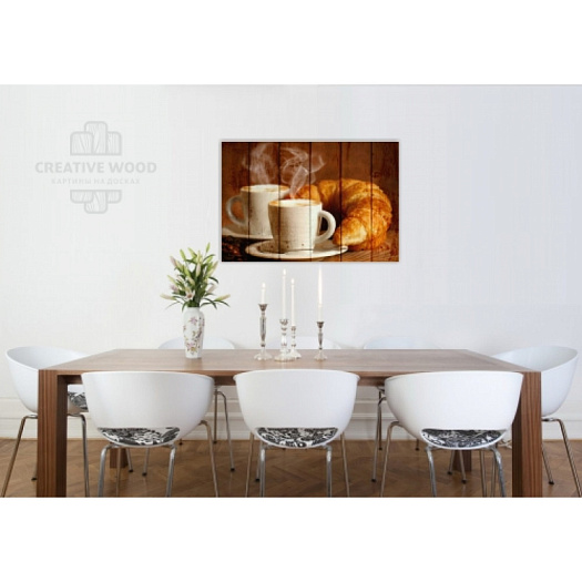 Картины в интерьере артикул Сладости и специи - 15 Круассан с кофе, Сладости и специи, Creative Wood